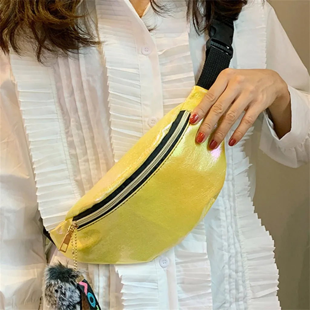 Sac banane cuir irisé jaune femme