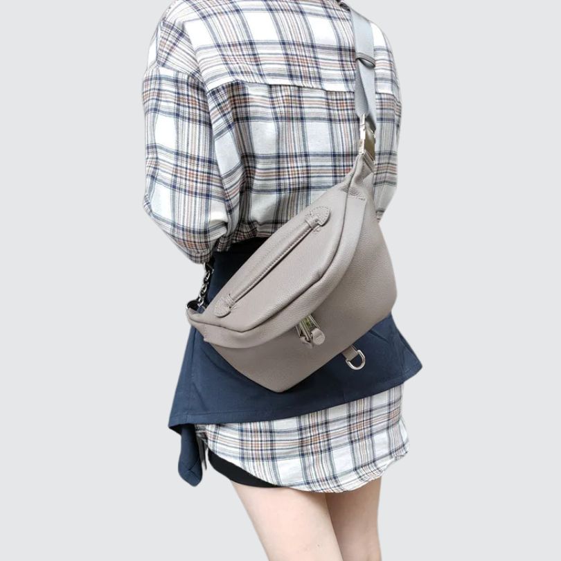 Banane femme luxe cuir grise