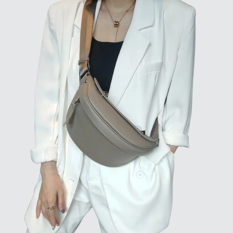 Sac banane femme luxe en cuir gris