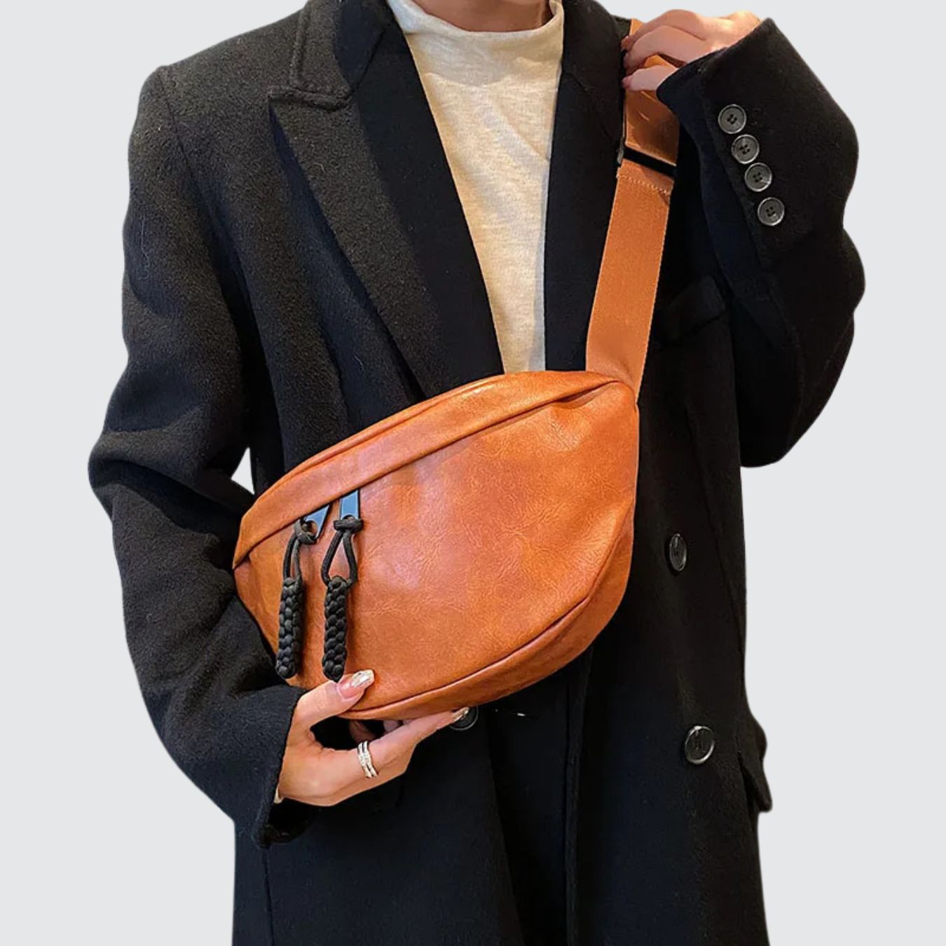 Banane sac cuir camel pour femme