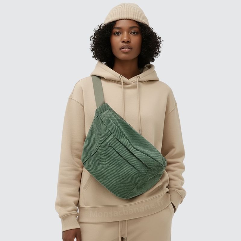 Sac banane velours côtelé XL vert