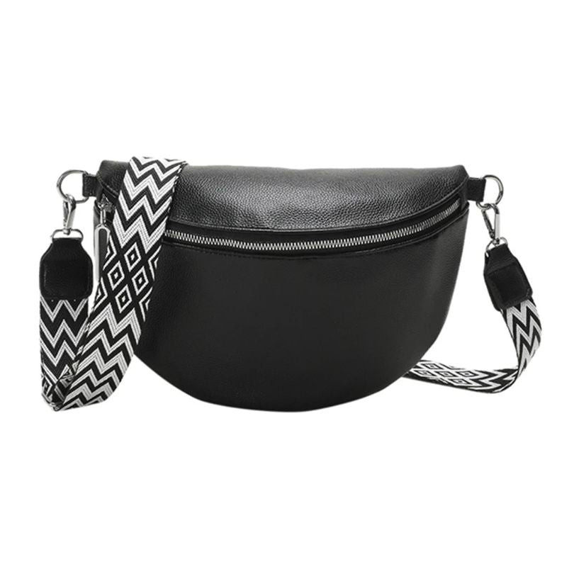 Grand sac banane femme en cuir noir
