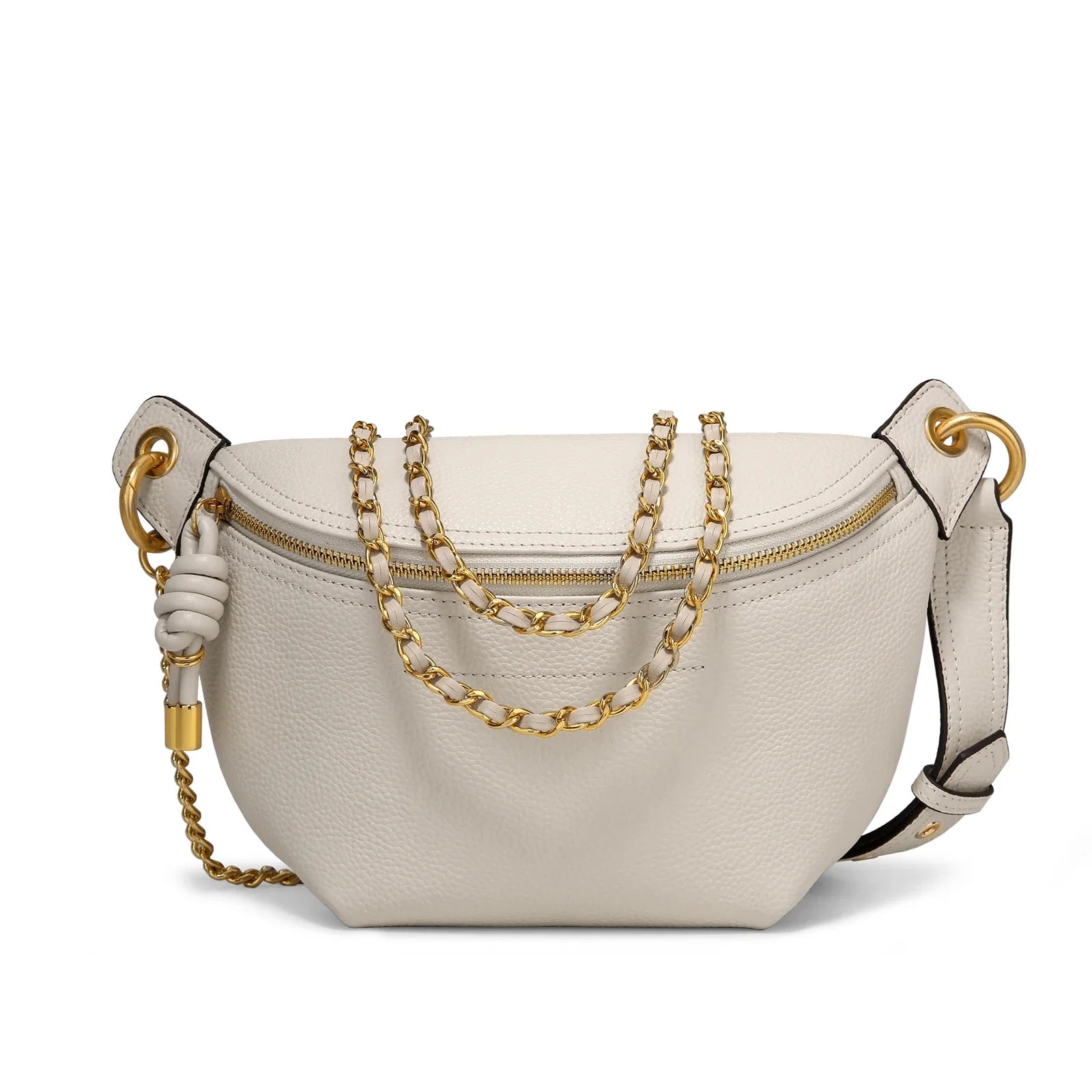 Sac Banane Femme en Cuir beige avec Chaîne Dorée