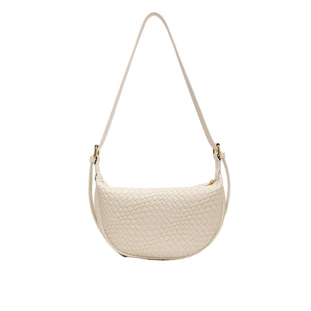 Sac banane femme en cuir tressé blanc