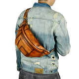 Sac banane en cuir véritable camel