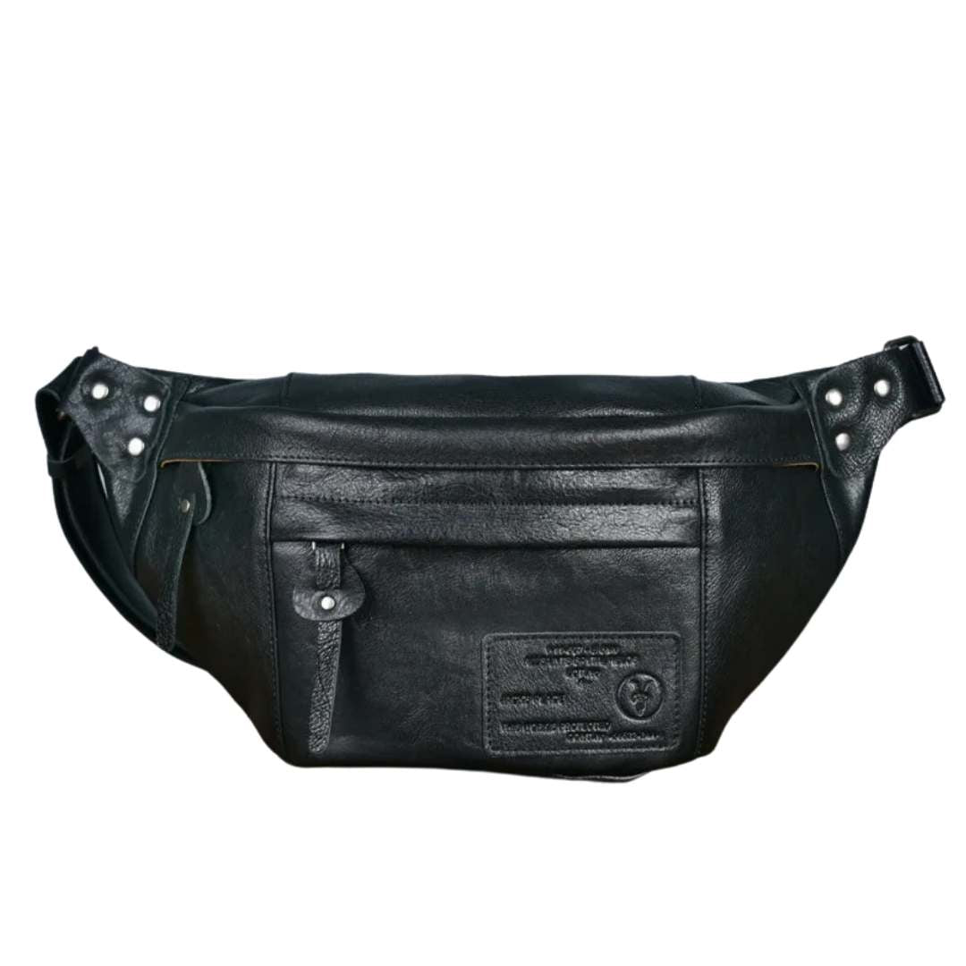 Sac banane en cuir véritable noir