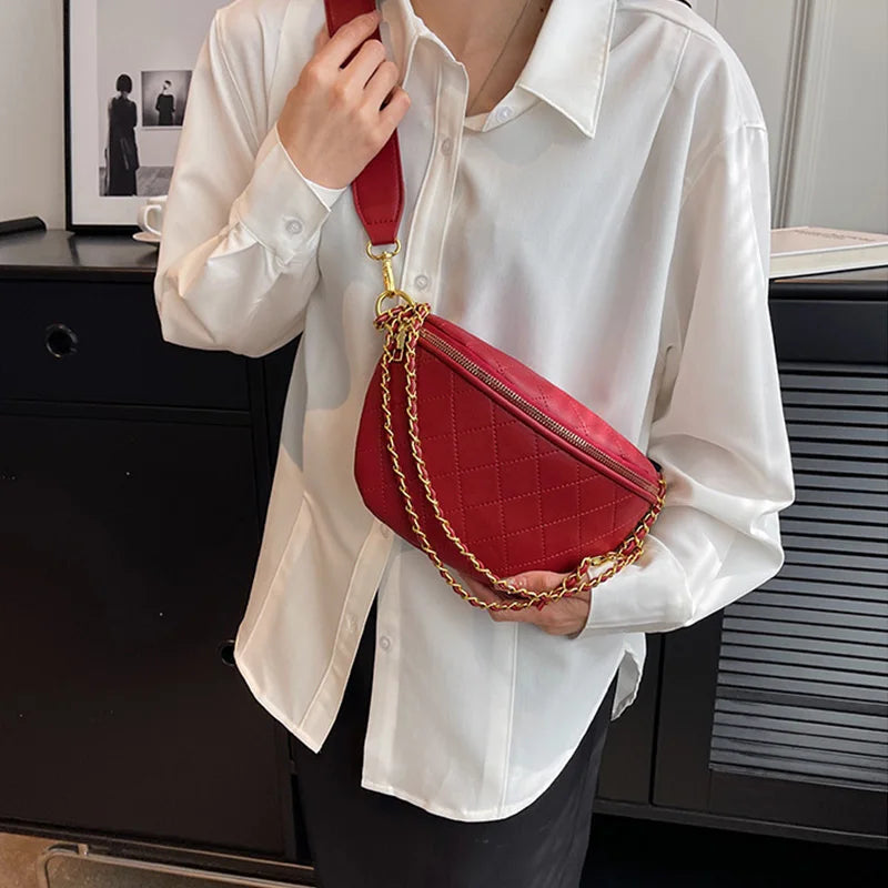 Sac banane femme en cuir avec chaînes dorées