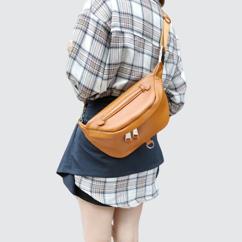 Sac banane femme luxe cuir camel