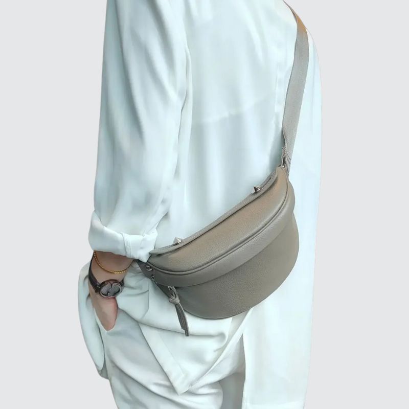 Sac banane femme luxe en cuir gris