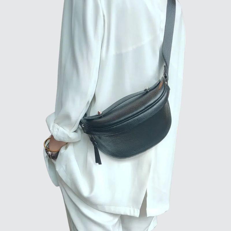 Sac banane femme luxe en cuir noir