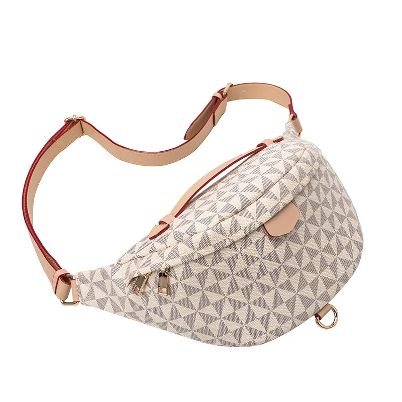 Sac banane femme luxe à motifs géométriques blanc
