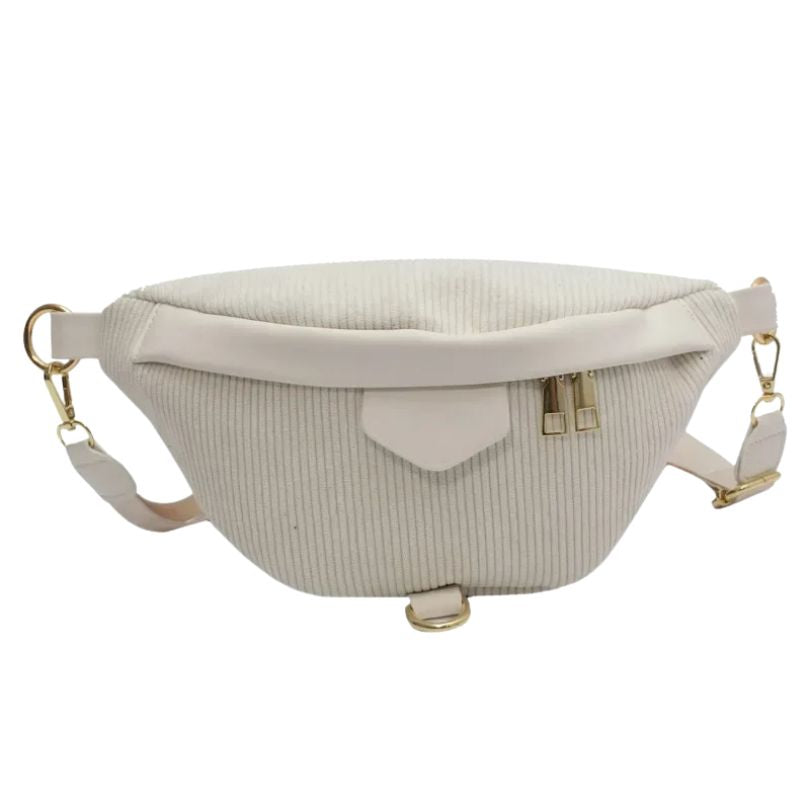 Sac banane femme velours côtelé blanc