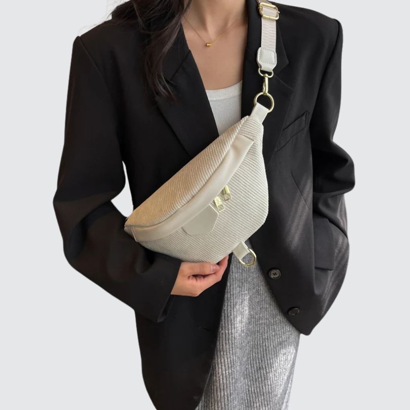 Sac banane femme velours côtelé chic blanc