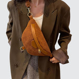 Sac banane femme velours côtelé chic marron