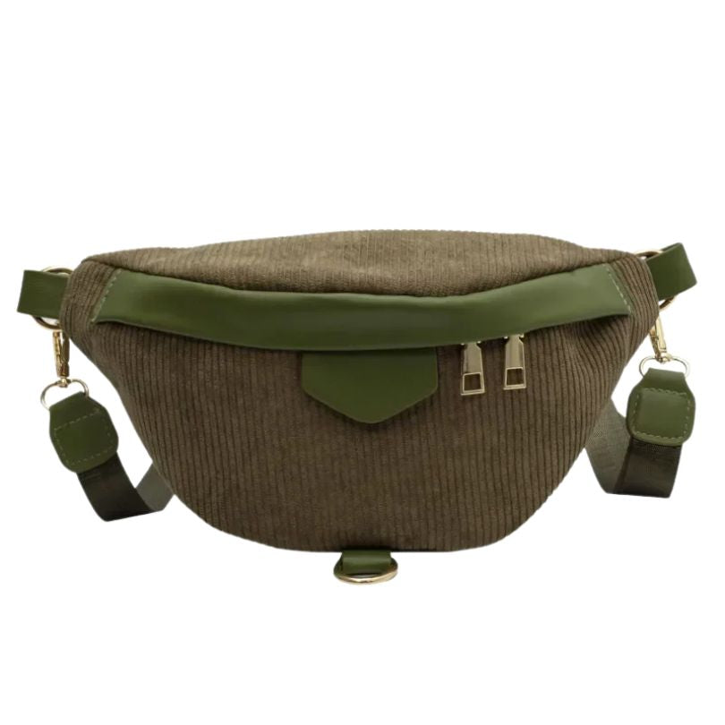 Sac banane femme velours côtelé vert