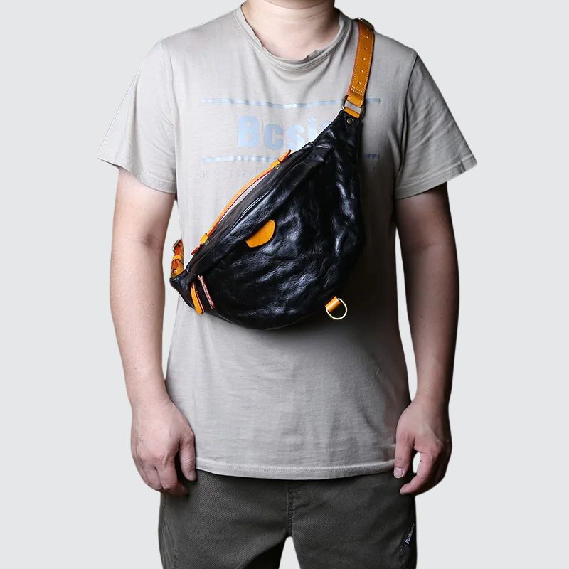 Sac banane en cuir aspect froissé noir