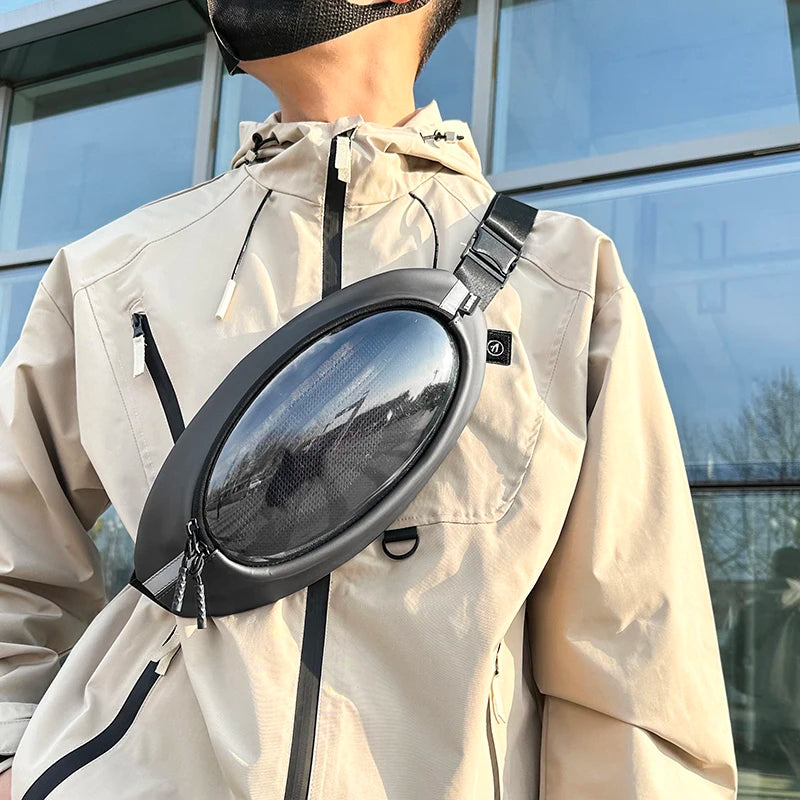 Sac banane homme tendance gris avec bulle transparente