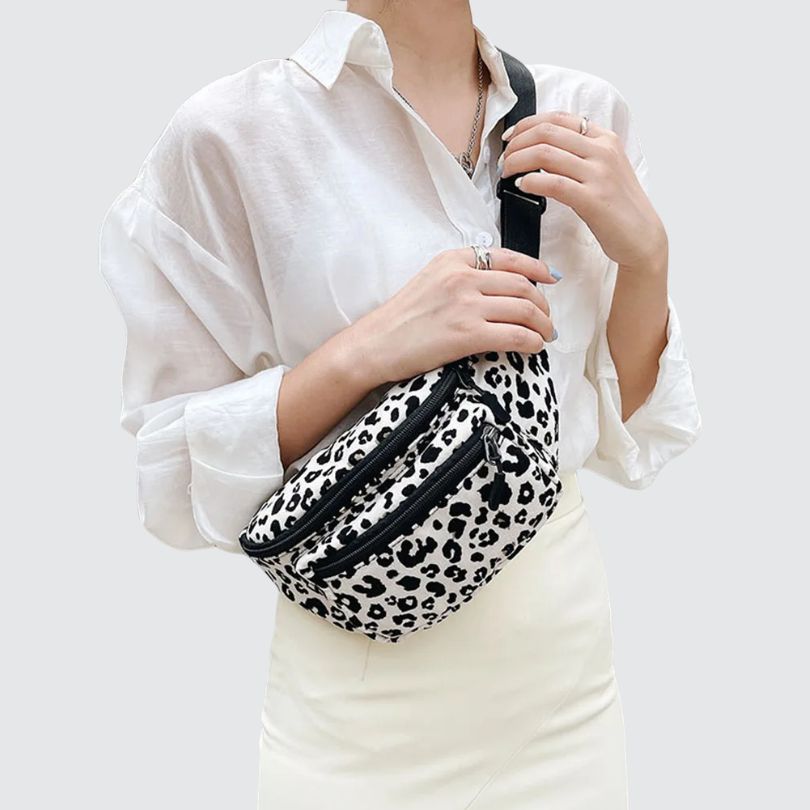 Sac banane léopard à double poche blanc