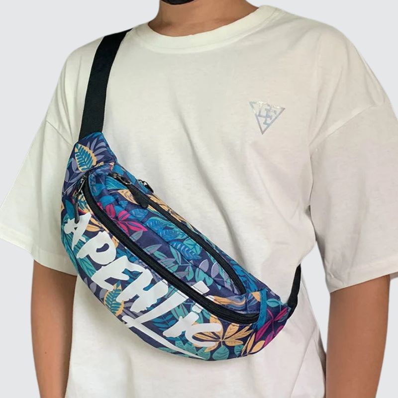 Sac banane streetwear à motifs bleu