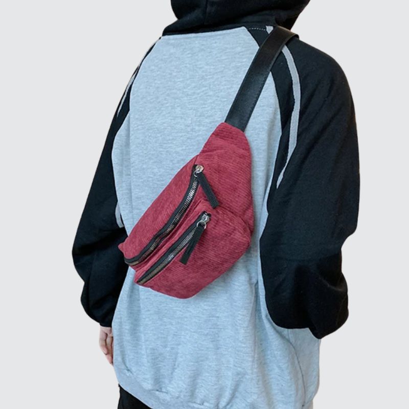 Sac banane velours côtelé rouge