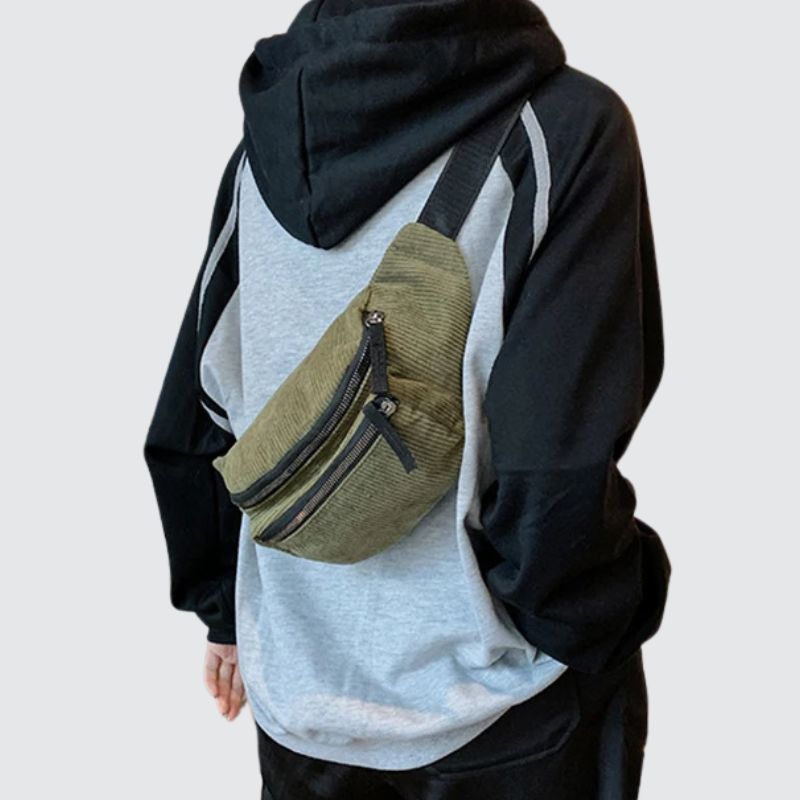 Sac banane velours côtelé vert