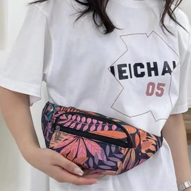 Sac banane fleuri orange