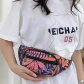 Sac banane fleuri orange