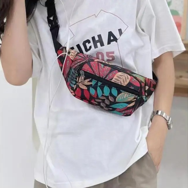 Sac banane fleuri rouge