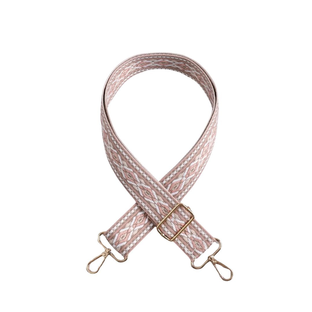 Sangle pour sac banane motifs géométriques rose pale