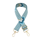 Sangle sac banane motif à chevrons marron bleu ciel