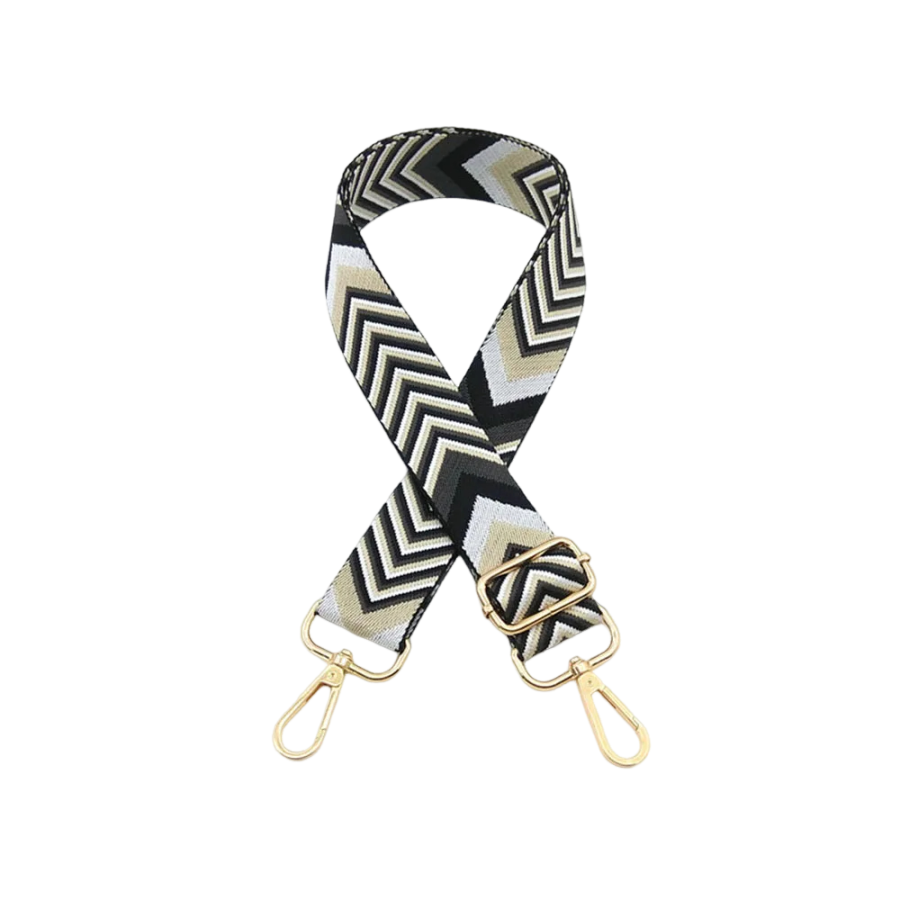 Sangle sac banane motif à chevrons noir