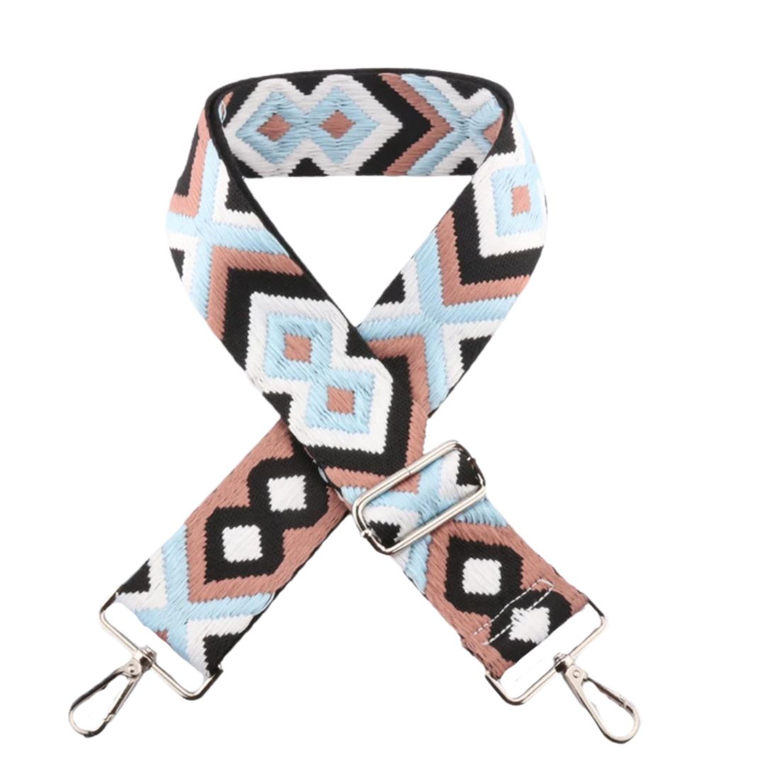 Sangle sac banane motifs losanges beige marron