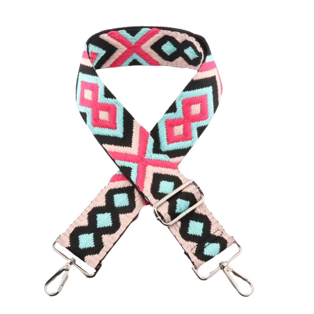 Sangle sac banane motifs losanges rose