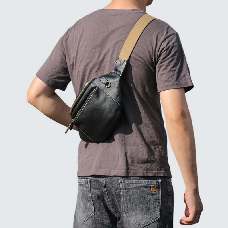 Sac banane homme cuir noir