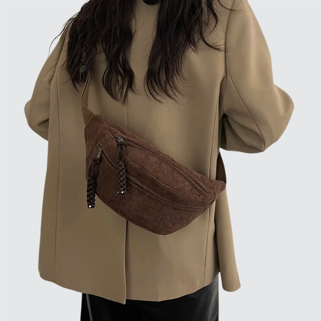 sac banane femme velours côtelé marron