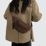 sac banane femme velours côtelé marron