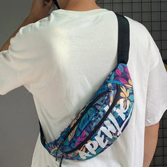 Sac banane streetwear fleurs bleues