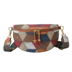 Sac banane bandoulière femme patchwork bleu