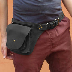 Sac ceinture en cuir noir