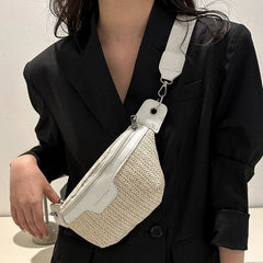 Sac banane femme tendance en paille blanche