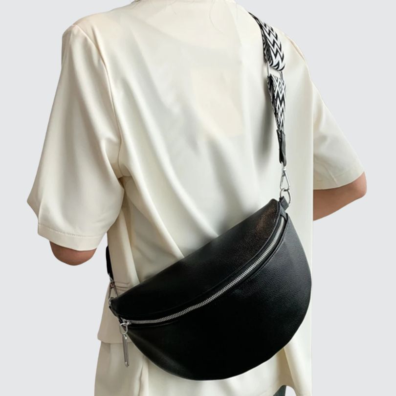 Grand sac banane femme en cuir noir – - Main Image