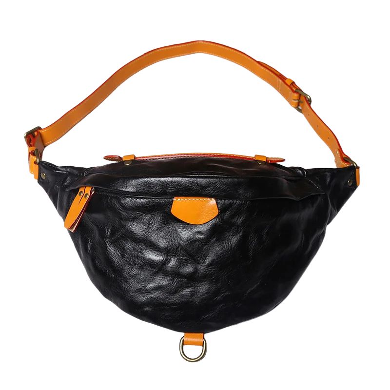 Sac banane homme en cuir aspect froissé