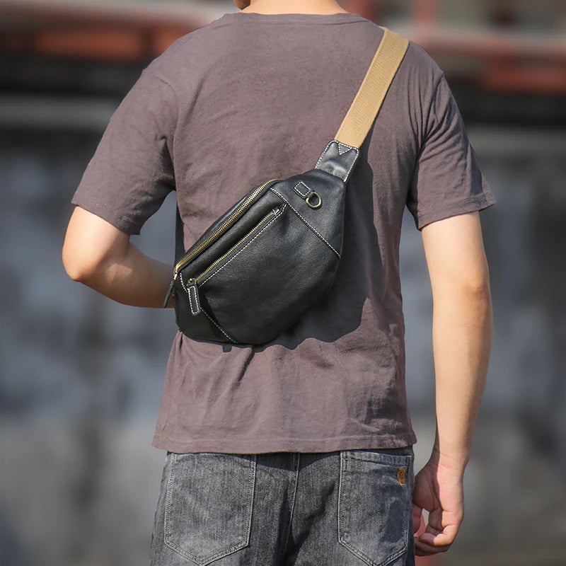 Sac banane pour homme en cuir noir