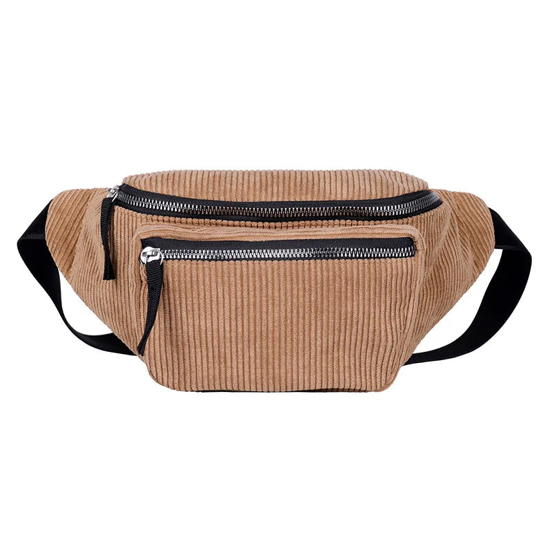 Sac banane velours côtelé camel