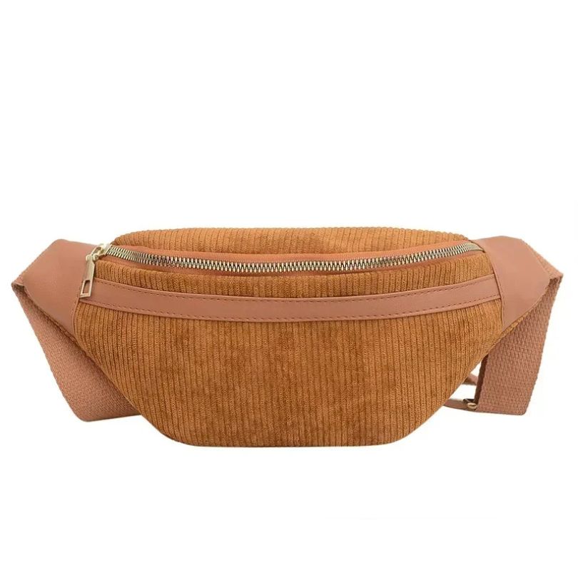 Sac banane velours côtelé chic camel