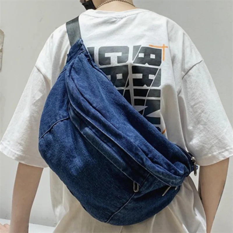 Sac banane jean bleu marine