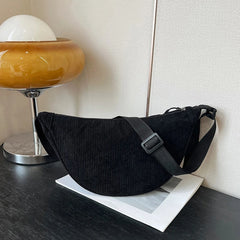 Sac banane femme velours côtelé noir