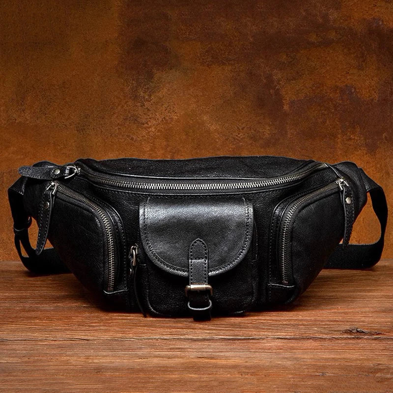 Banane Homme Cuir Sac Banane (sacoche) En Cuir Véritable Noir - Style Vintage, Bandoulière Réglable - Unisexe Sac Balenciaga