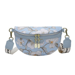 Sac banane bandoulière femme avec design floral bleu