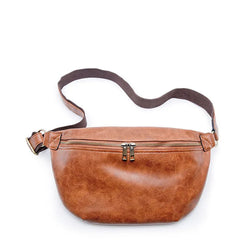 sac banane marron en cuir pour homme